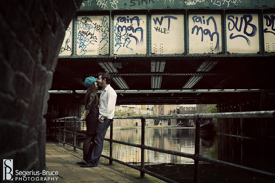 couple\'s engagement session around Camden Lock, North London