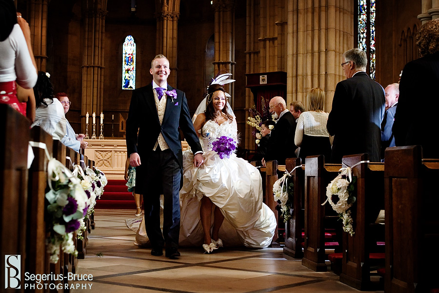 Bride and Groom leaving Arundel Cathedral after wedding ceremony