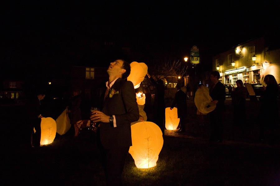 Wedding reception outdoor wish lanterns