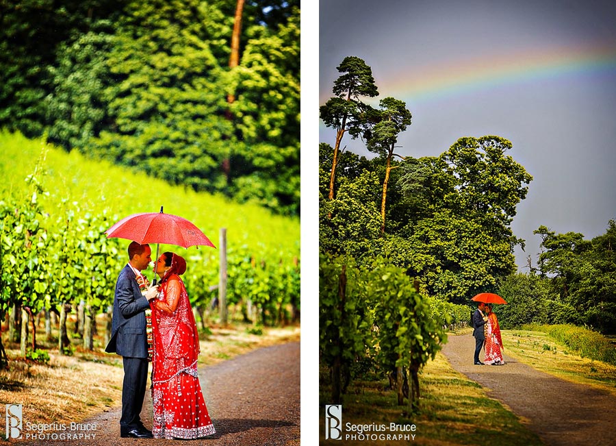 Rainbow during creative wedding photography at Painshill Park