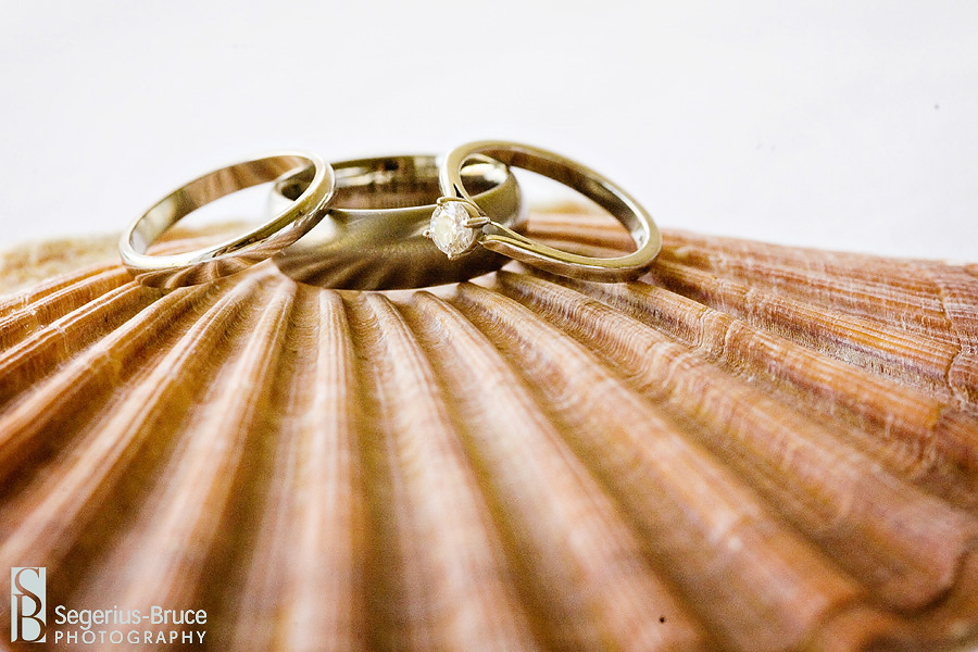 Wedding Rings detail shot with beach theme