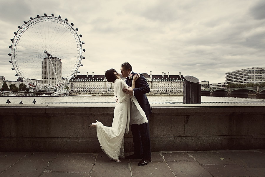 Bride and Groom with the London Eye