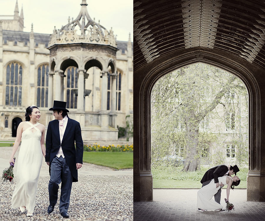 Wedding shoot with bride and groom at Trinity College Cambridge