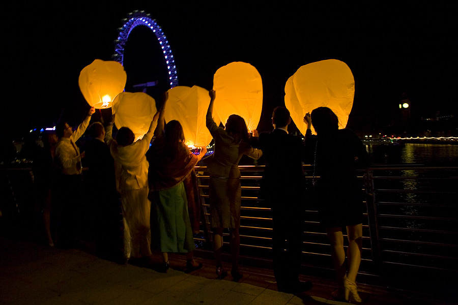 Wish Lanterns on Embankment bridge